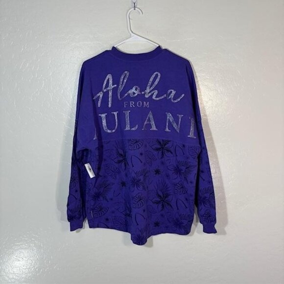Disney Aulani Spirit Jersey Shirt Womens Medium Purple Aloha Glitter Made USA - Picture 1 of 7